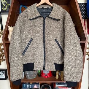 Vintage 80’s CB Sport - Wool Herringbone Bomber Jacket - Men’s XL